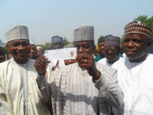 Speaker Kwara State House of Assembly Rt. Hon. Razaq Atunwa showing off his registration slip.