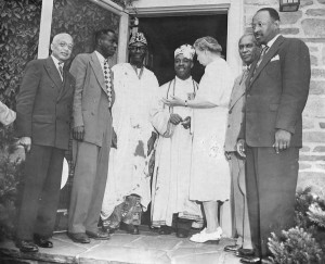 Alain Locke far left with Judge James S-Watson, Nnamdi Azikiwe, K.O. Mbadiwe, Eleanor Roosevelt and Clarence Holt at Howard University, Washingotn D.C. Circa 1960.