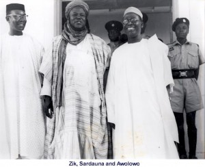 Nigeria's founding fathers; Dr. Nnamdi Azikiwe , Sardauna of Sokoto Ahmadu Bello & Chief Obafemi Awolowo