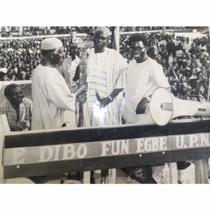 Chief Bola Ige and Chief Obafemi Awolowo campaigning for UPN in Oyo State sometime between 1978 and 1983