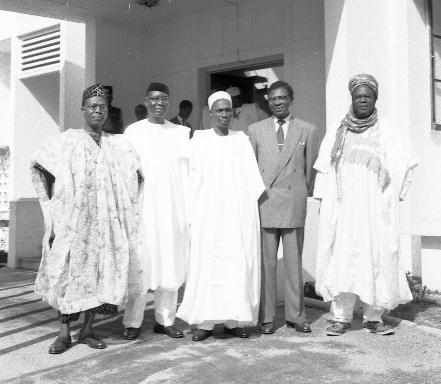 Obafemi Awolowo, Nnamdi Azikiwe, Tafawa Balewa, Dr Endeley and Saradauna of Sokoto in 1957